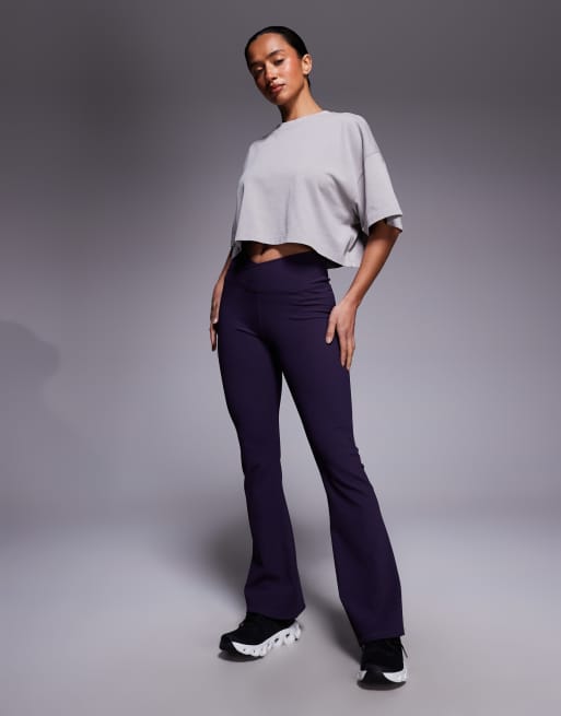 4505 Petite micro rib wrap waist slim kick flare yoga leggings in grape, 4 of 5