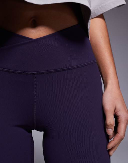 4505 Petite micro rib wrap waist slim kick flare yoga leggings in grape, 5 of 5