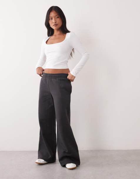 4505 Petite Rest Day 400gsm heavyweight cotton wide leg joggers in charcoal - view 1