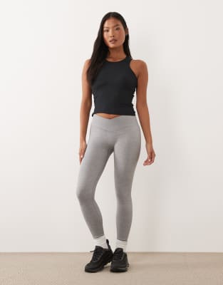 4505 Petite Seamless Baby Rib Wrap Back High Waist Gym Leggings In Gray