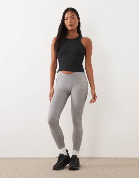 4505 Petite seamless baby rib wrap back high waist gym leggings in light grey marl - view 1