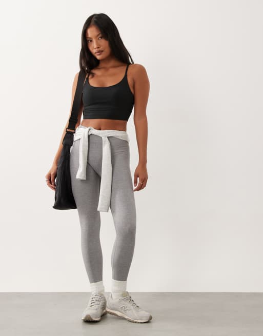 4505 Petite seamless baby rib wrap back high waist gym leggings in light grey marl, 4 of 5