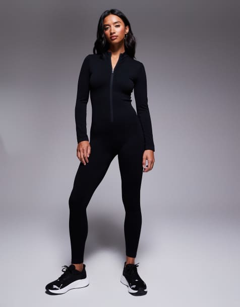 4505 Petite seamless zip front all-in-one in black - view 1