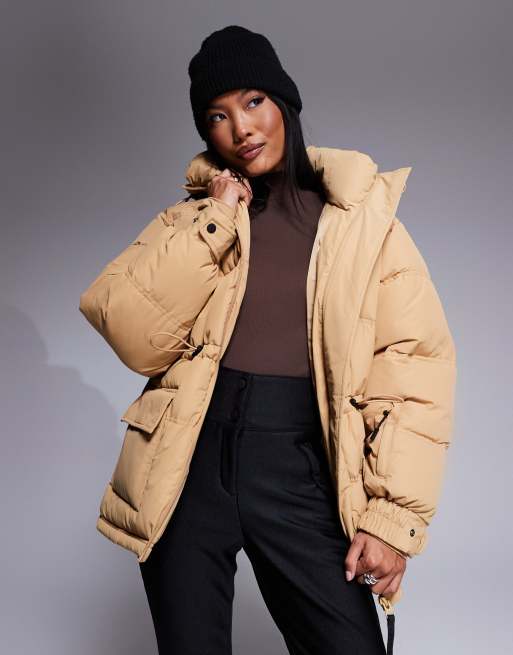 4505 Petite Ski drawstring waist insulated ski jacket with hood in caramel , 2 of 4