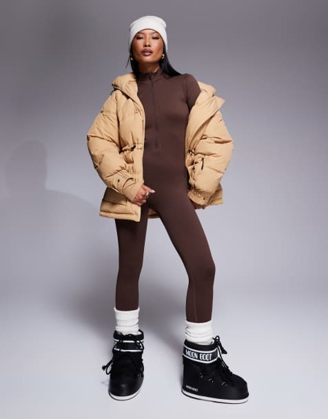 4505 Petite Ski seamless thermal base layer catsuit in caramel - view 1