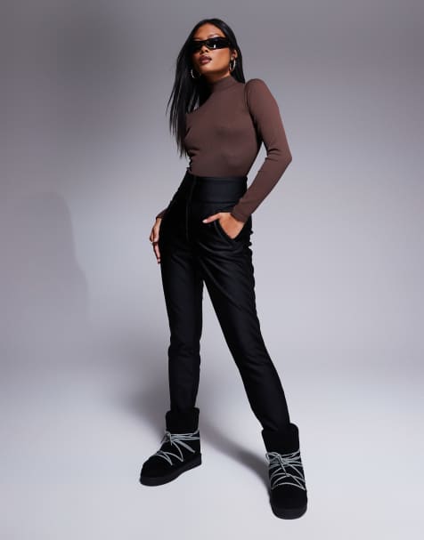 4505 Petite Ski soft shell water repellent skinny ski trousers in black gloss - view 1