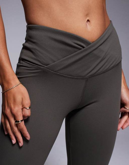 4505 Petite slim kick leggings with wrap waist in soft touch fabric in dark olive, 4 of 5