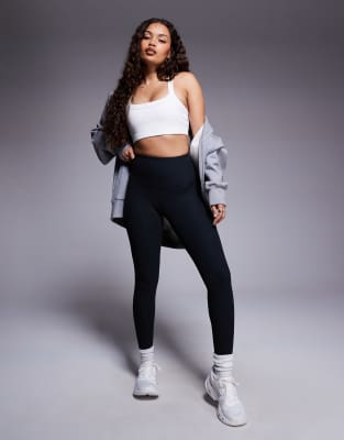 asos 4505 Petite soft touch rib high waist gym legging in black
