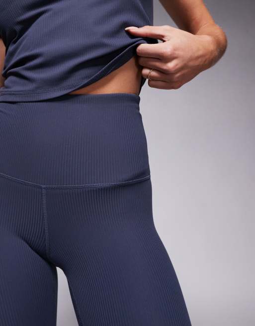 4505 Petite soft touch rib high waist gym legging in blue gray , 2 of 5
