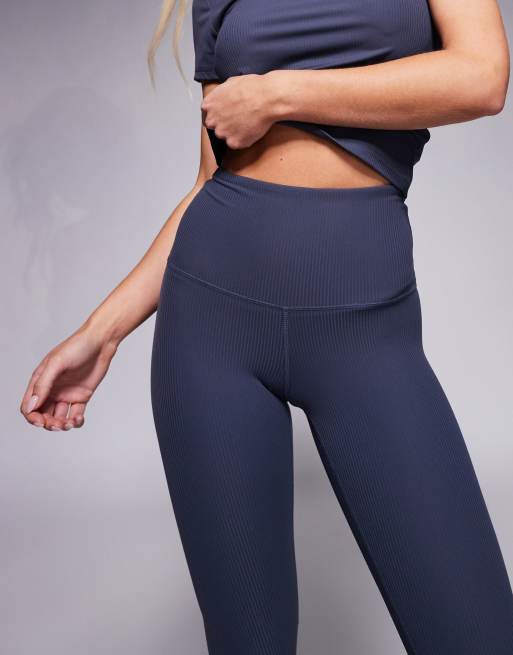 4505 Petite soft touch rib high waist gym legging in blue gray , 4 of 5