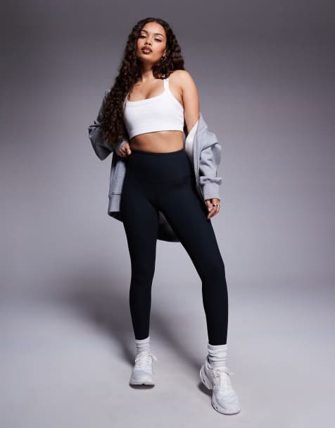 4505 Petite soft touch rib high waist gym leggings in black - view 1
