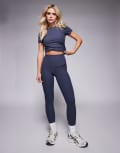 [ASOS] 4505 Petite soft touch rib high waist gym leggings in blue grey 14 Blue Grey