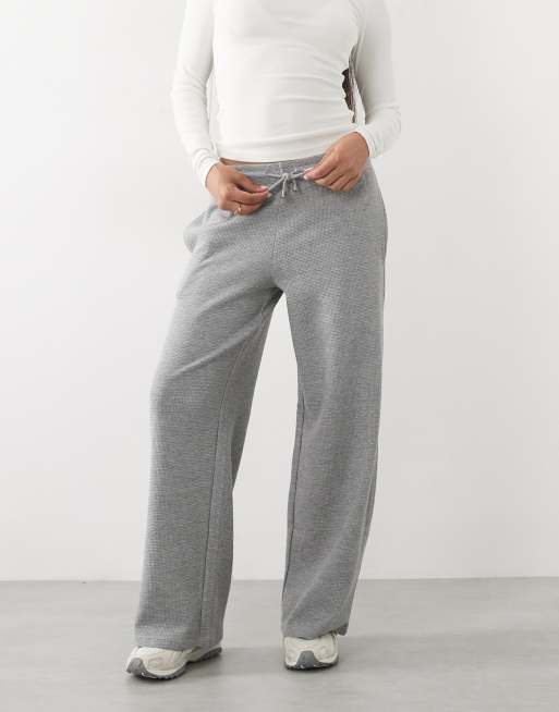 4505 Petite straight leg joggers with adjustable waist in waffle fabric in grey marl, 2 of 5