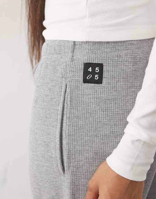 4505 Petite straight leg sweatpants with adjustable waist in waffle fabric in gray heather, 4 of 5