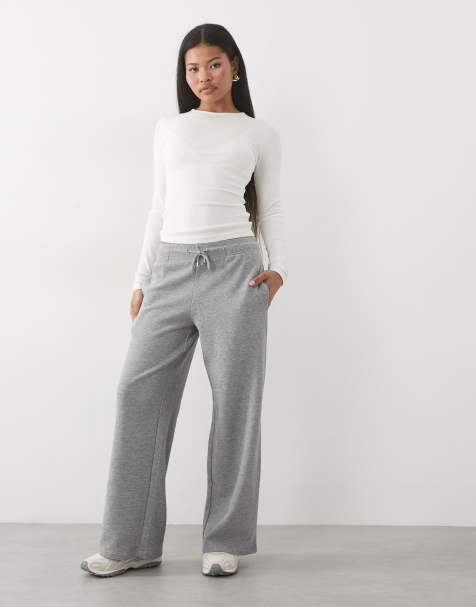 4505 Petite straight leg trackies with adjustable waist in waffle fabric in grey marl - view 1