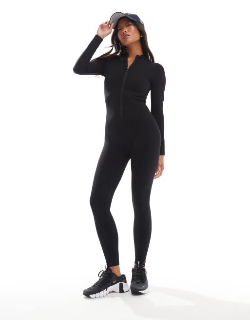 4505 Petite – Svart jumpsuit i seamless-design med dragkedja framtill , 3 av 4