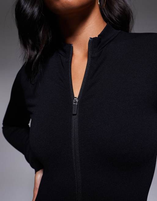 4505 Petite – Svart overall i seamless-design med dragkedja framtill, 3 av 5