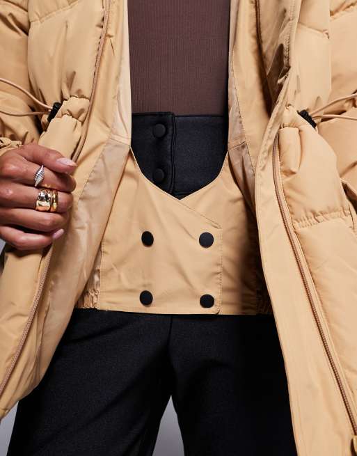 4505 Petite - Veste de ski isolante avec capuche et taille à cordon de serrage - Caramel , 4 de 4