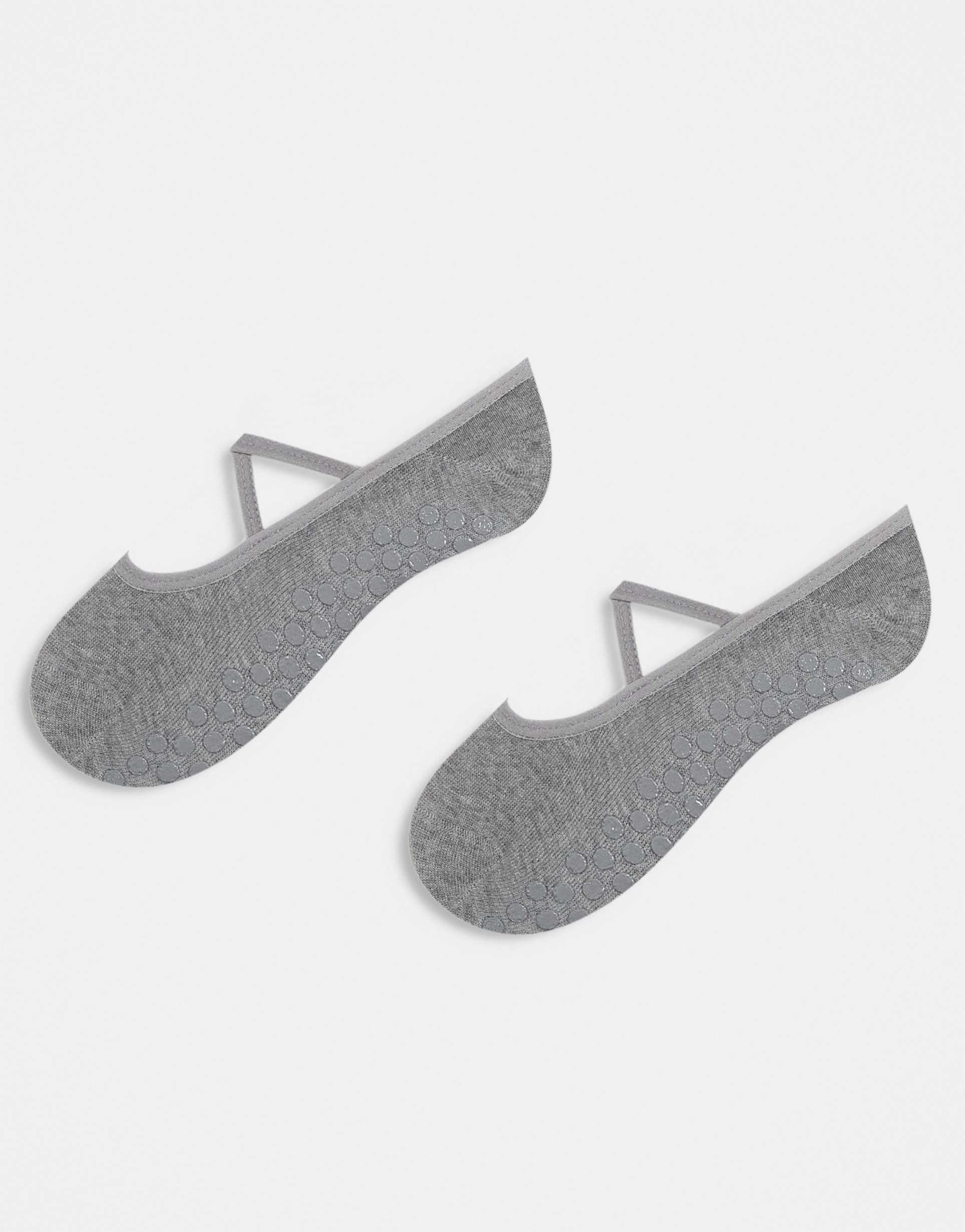 4505 pilates 2 pack non-slip grip socks with elastic straps in heather gray