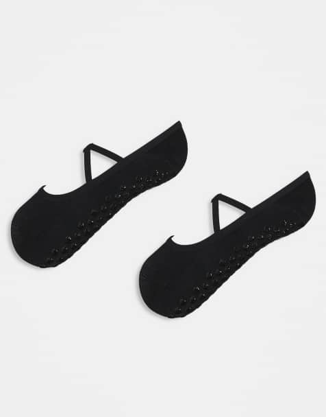 4505 Pilates 2 pack of non-slip grip socks with elastic straps in black - view 1
