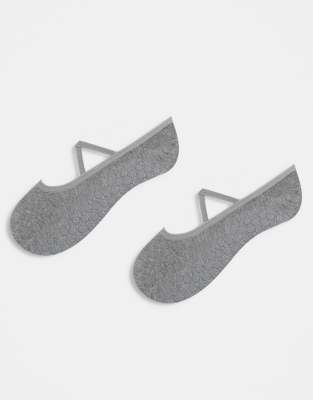 4505 - Pilates - 2er-Pack rutschfeste Socken mit elastischen Bändern in meliertem Grau