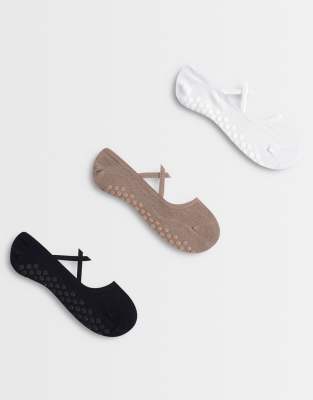 4505 Pilates 3 Pack Non Slip Grip Socks With Elastic Straps In Multi