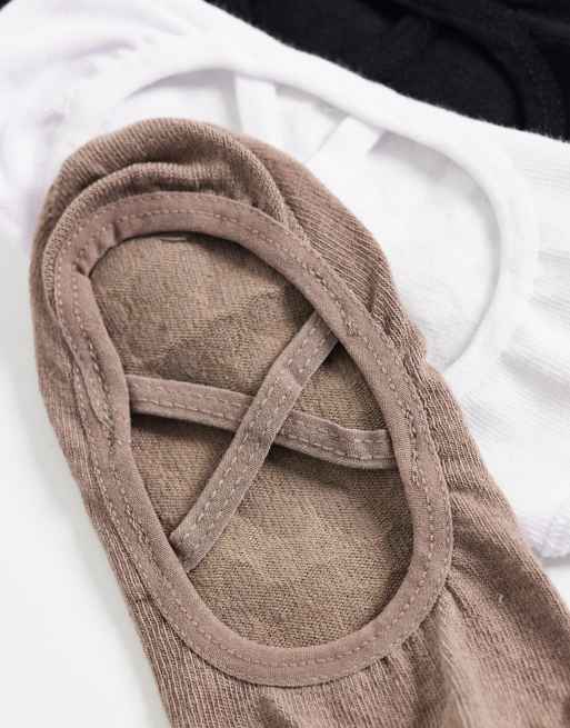 4505 Pilates 3 pack non slip grip socks with elastic straps in black, white, fawn, 3 of 3