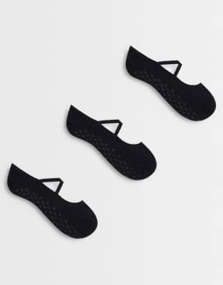4505 Pilates 3 Pack Non Slip Grip Socks With Elastic Straps In Black