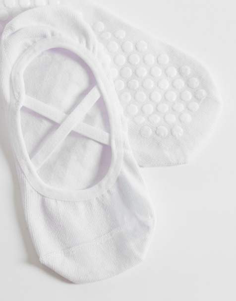 4505 Pilates 3 pack of non-slip grip socks with elastic straps in white - view 1