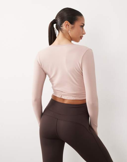 4505 plush handle ballet wrap long sleeve top in blush pink, 3 of 4
