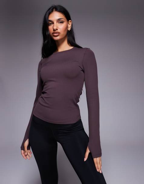 4505 plush handle rib long sleeve warmup top in raisin - view 1