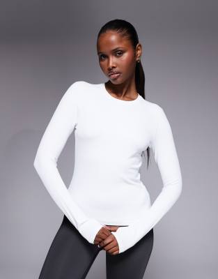 4505 Plush Handle Ribbed Long Sleeve Warmup Top In White