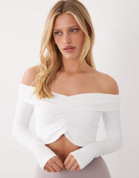 4505 plush handle ruched front long sleeve top in white - view 1