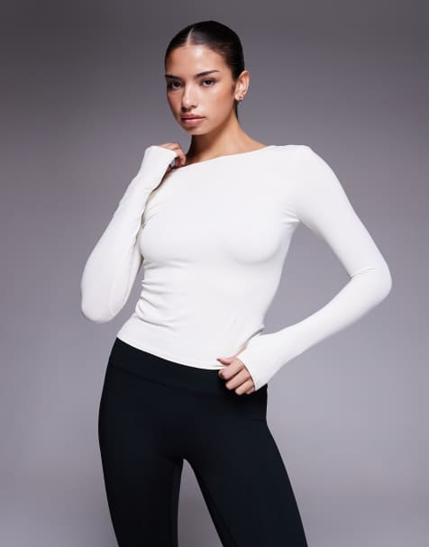 4505 plush handle scoop back layering long sleeve in ivory - view 1