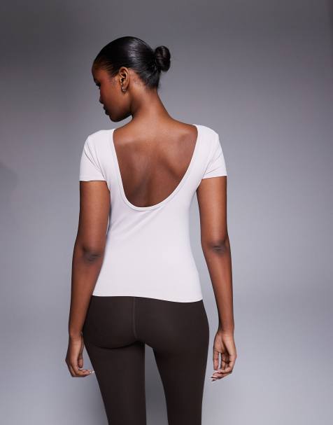 4505 plush handle scoop back layering short sleeve in ash