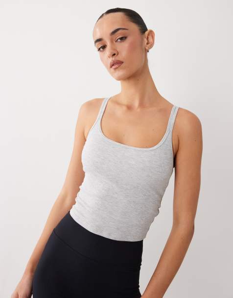 4505 plush lightweight rib cami with inner bra in light grey marl - view 1