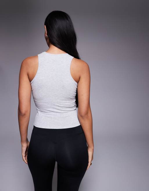 4505 plush lightweight ribbed racer singlet with inner bra and removeable padding in grey marl, 4 of 4