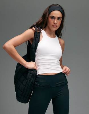 4505 Plush Lightweight Ribbed Racer Vest With Inner Bra And Removeable Padding In White