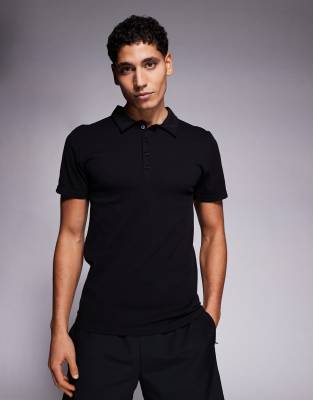 4505 - Polo ajusté côtelé sans coutures - Noir