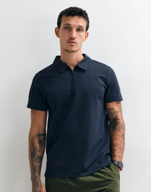 4505 polo de rendimiento de secado rápido con media cremallera en azul marino, 2 de 5