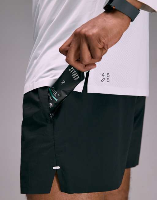 4505 Premium 3 inch woven running short with zip pockets and bonded hem in void black, 4 of 5
