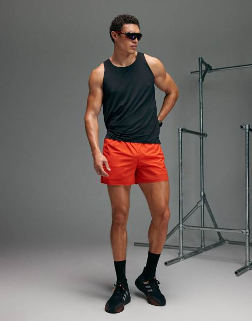 4505 Premium 3 inch woven running shorts with zip pockets and bonded hem in burnt orange, 3 of 5