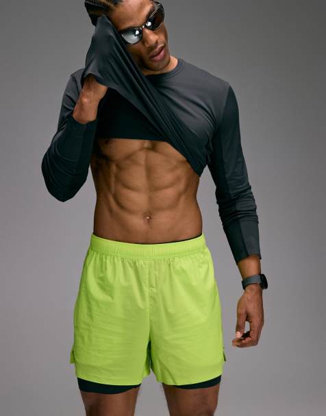 4505 Premium 3 inch woven running shorts with zip pockets and bonded hem in lime - view 1