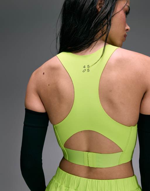 4505 Premium high impact zip front running sports bra with adjustable straps and reflective detail in lime, 4 of 4