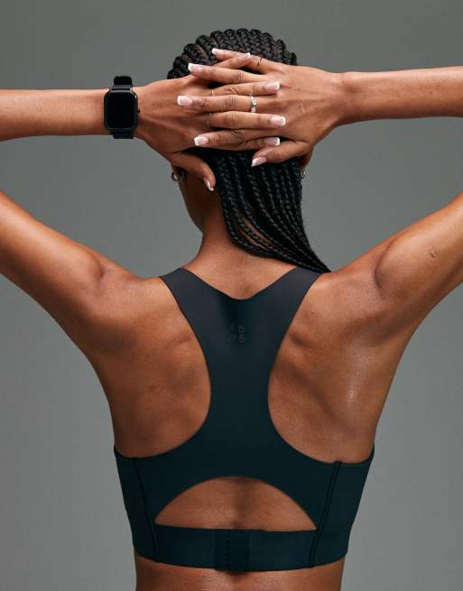 4505 Premium high impact zip front running sports bra with adjustable straps and reflective detail in void black, 2 of 4