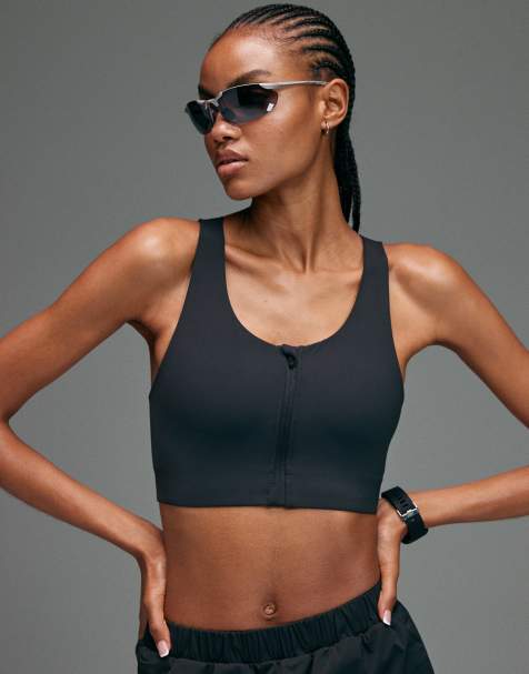 4505 Premium high impact zip front running sports bra with adjustable straps and reflective detailing in void black - view 1