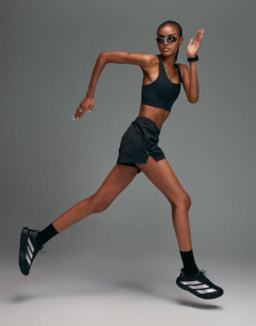 4505 Premium high impact zip front running sports bra with adjustable straps and reflective detailing in void black, 4 of 4