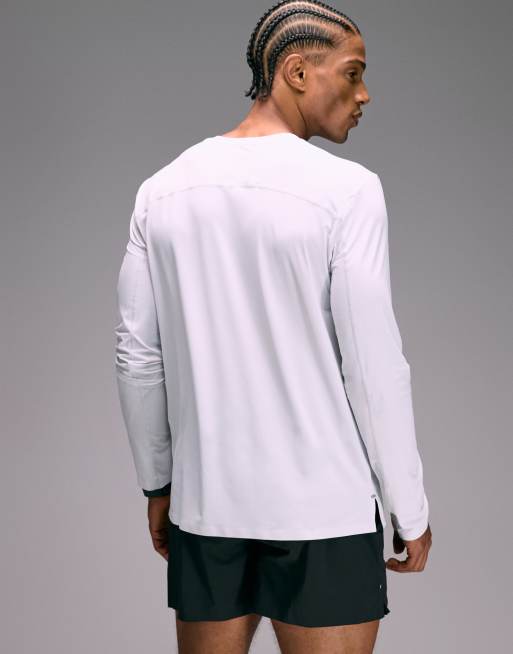 4505 - Premium - Hvid hurtigttørrende løbe-T-shirt med lange ærmer, limede sømme og mesh-panel, 3 af 5
