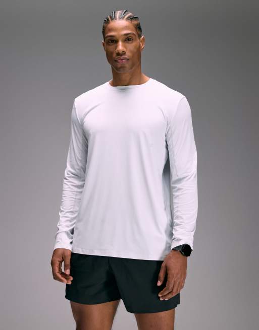 4505 - Premium - Hvid hurtigttørrende løbe-T-shirt med lange ærmer, limede sømme og mesh-panel, 5 af 5