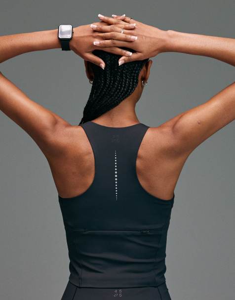 4505 Premium internal support running singlet with bonded seams and zip phone pocket in void black - view 1